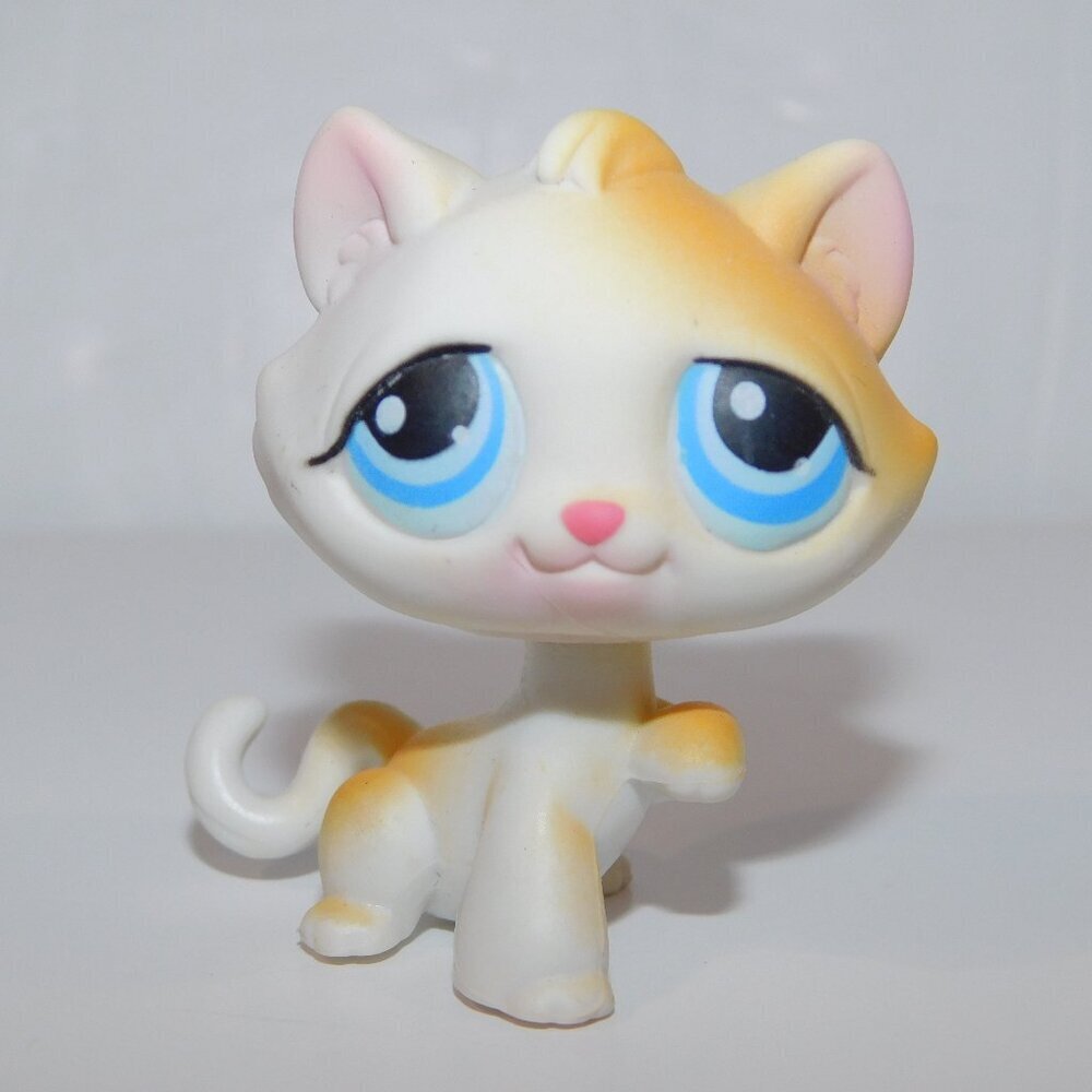2007 Littlest Pet Shop LPS #52 White Orange Cat Kitten Blue Eyes Paw Up Hasbro